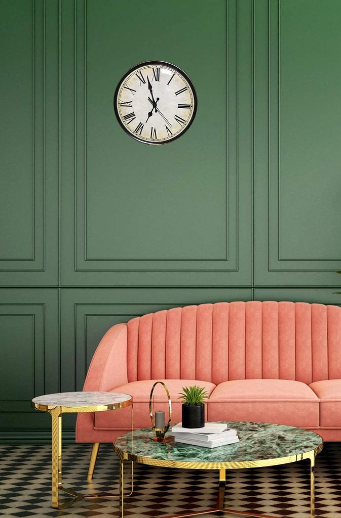 YRO Retro Wall Clock with Spherical Glass and Continuous Second and Stylish Interior Design Hand, Antique, Scandinavian, Classic, (Roman Numerals)