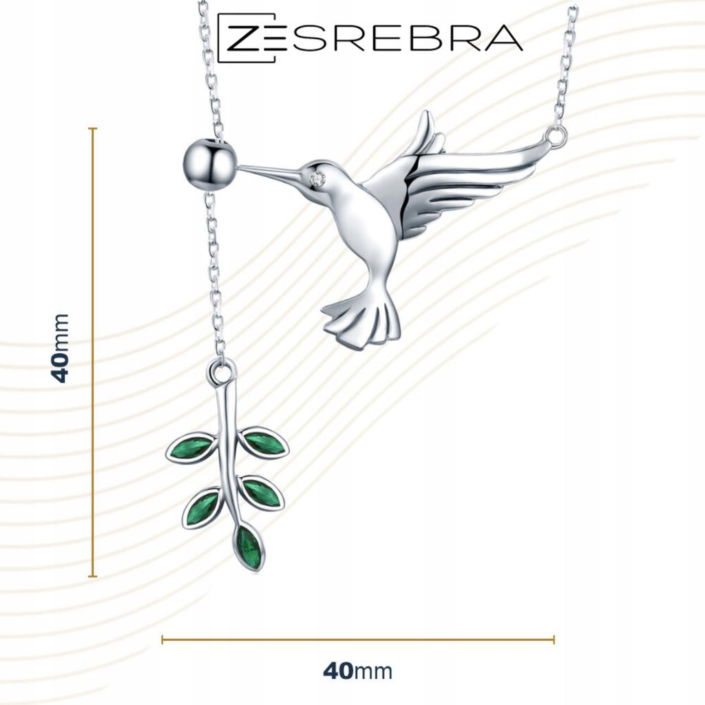 Hummingbird Branch Chain, 925 , Cubic Zirconia, Pendant, Hanging