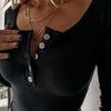 Blouse V-neck Button Cotton Blend Long Sleeve Shirt for Date