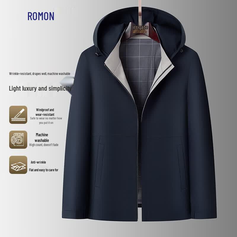 Romon Men's Detachable Hood Windproof Business Casual Jacket