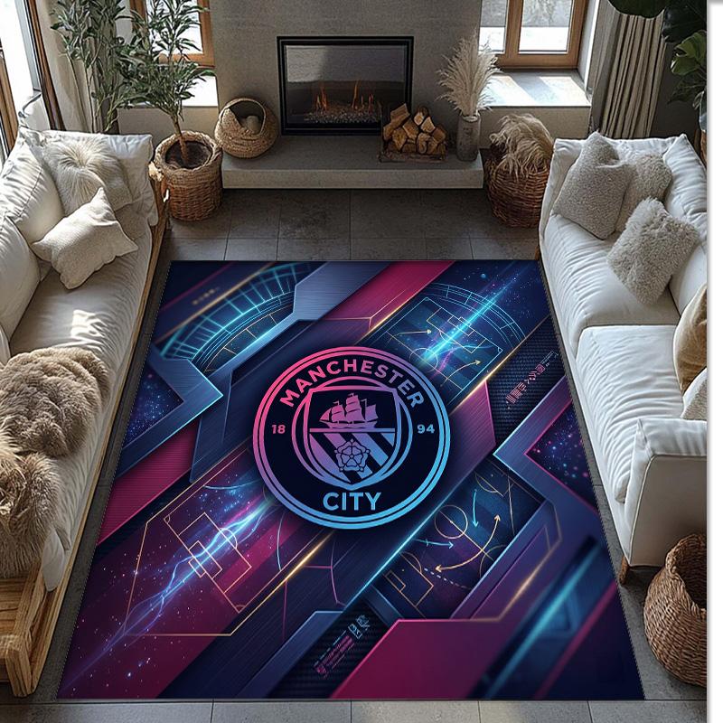 Manchester City Printed Flannel Area Rug Non Slip Soft Polyester Floor Carpet Indoor Decor Mat for Bedroom Living Room Sofa