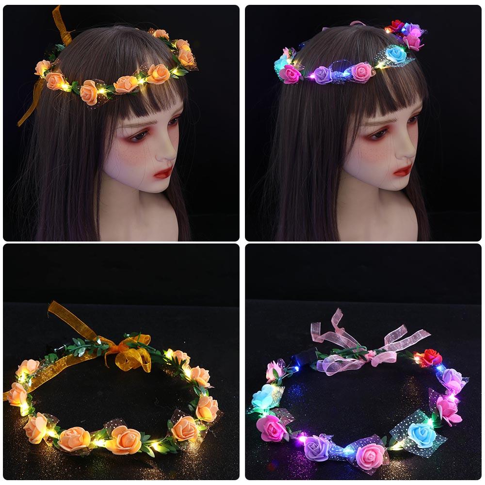 Schaumstoff Hochzeits Kopfschmuck Krone Blumen Stirnband Damen Kopfbedeckung LED Licht Girlande Kranz Dekoration