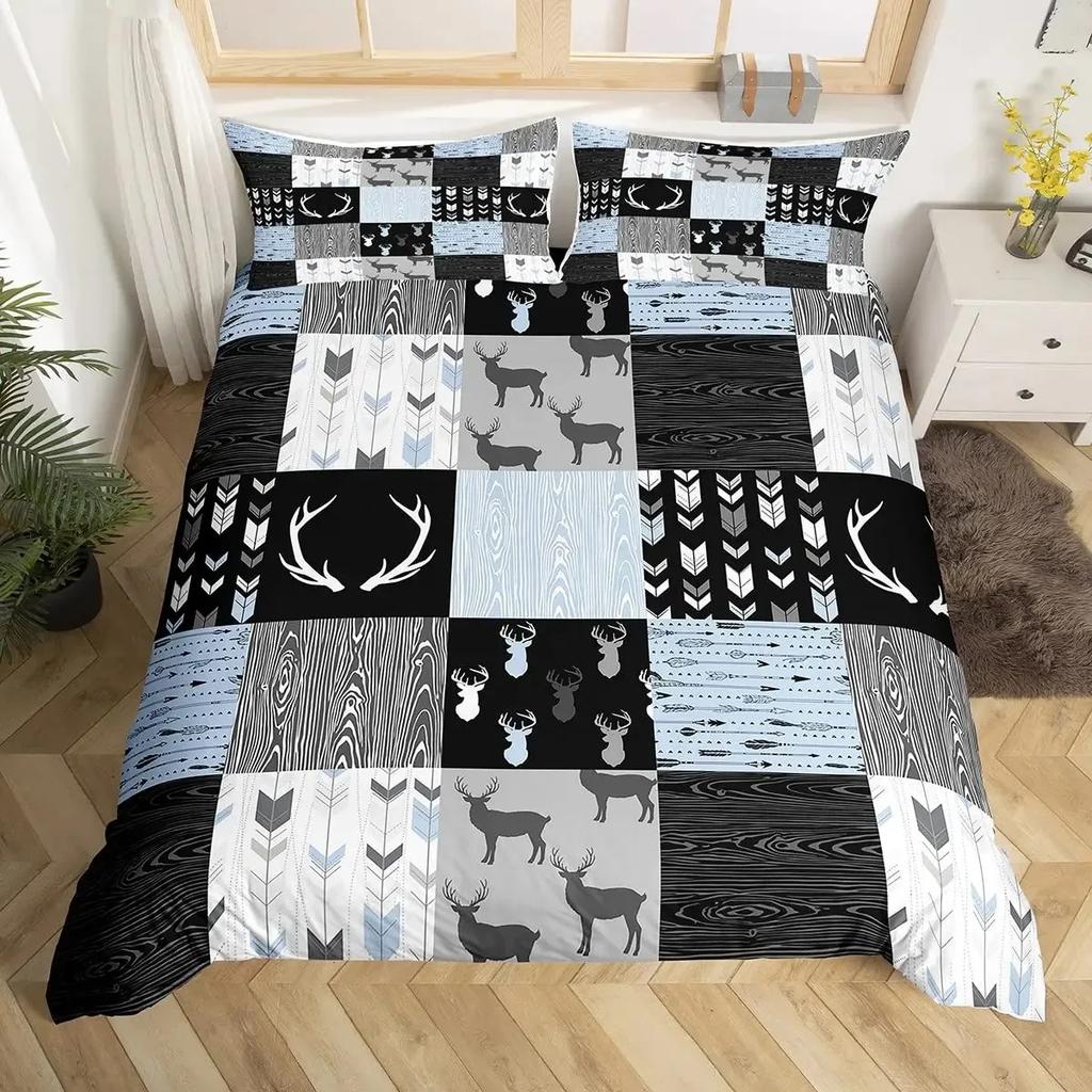 Deer Skull Rose Flowers And Feathers Duvet Cover Set Boho Dreamcatcher Bedding Sets With Floral Skull Head Comforter Cover Set