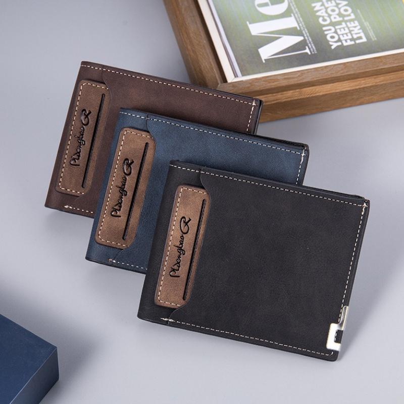 Nubuck Leather Men's Wallet Short Multifunctional Money Clip Fashion Leisure Purse With Iron Edge Card Drawer