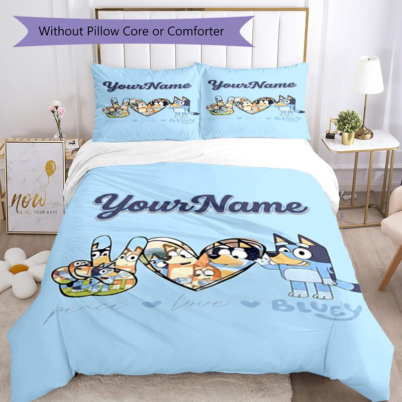 Bluey 54 Customize your name Bedding Set Breathable Duvet Cover with Pillowcases Home Decoration Birthday Gift