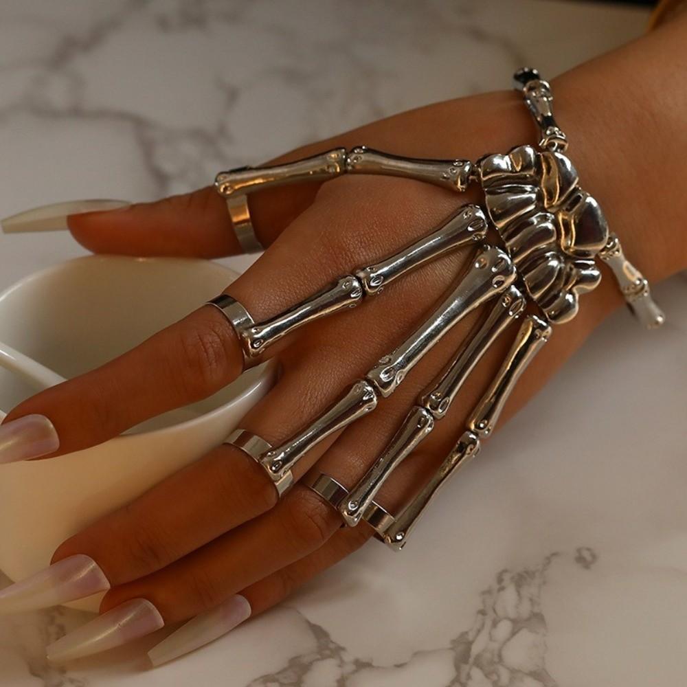 Adjustable Skull Bone Bracelet Retro Texture Halloween Hand Chain Gothic Finger Bangle Cosplay