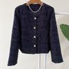 Honey J Women Wool No Collar Pocket Gold Button Tweed Jacket  4colors 