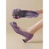 Fashion purple small high heels women's 2025 new square head bow thick heel single shoes women