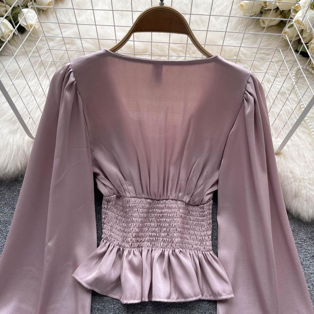 RUGOD Dámská podzimní košile s úzkým pasem a čtvercovým límcem, krásná košile s dlouhým rukávem