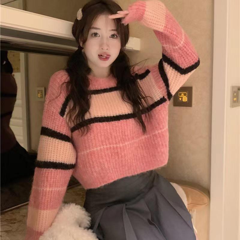 

Женский корейский свитер-пуловер из шерсти в контрастную полоску Dongdaemun Autumn One Size