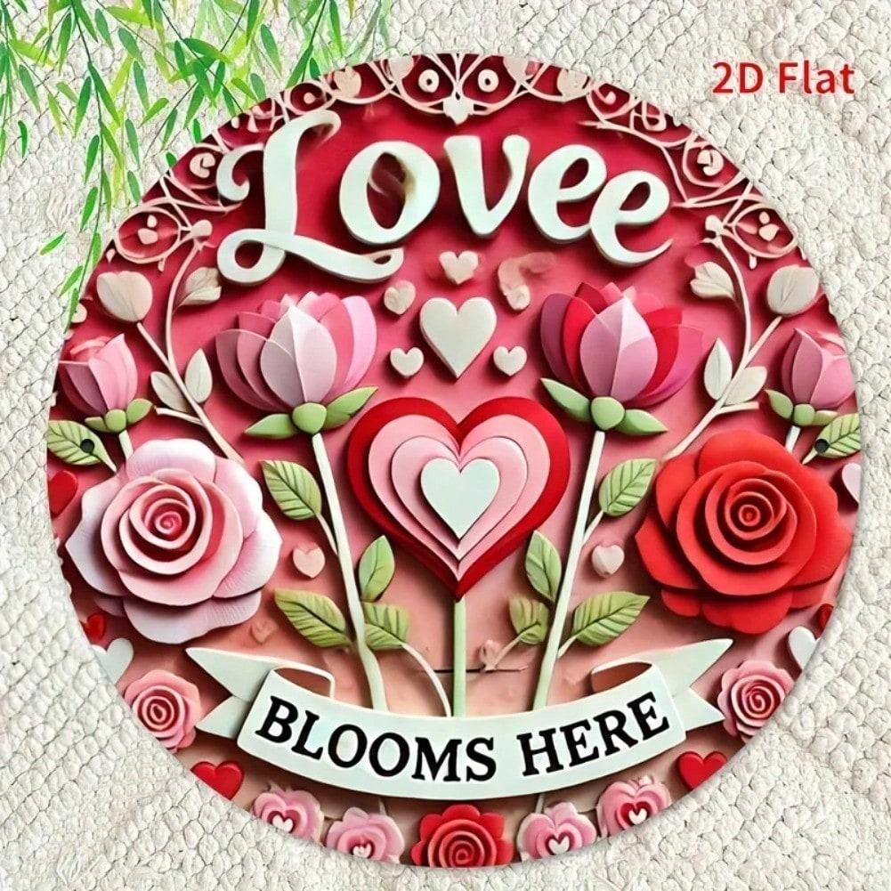 

8x8 Inch Round Metal Tin Sign Retro Valentine Wreath Wall Art Home Living Room Porch Decor 20x20 різнокольоровий