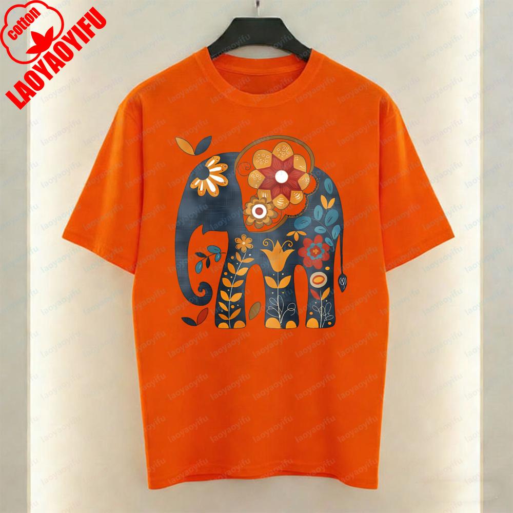 Floral Elephant Unisex TShirt Mexico Style Boho Folk Art Graphic Tops Heritage Classics Casual Style Cotton Tee Women Clothes