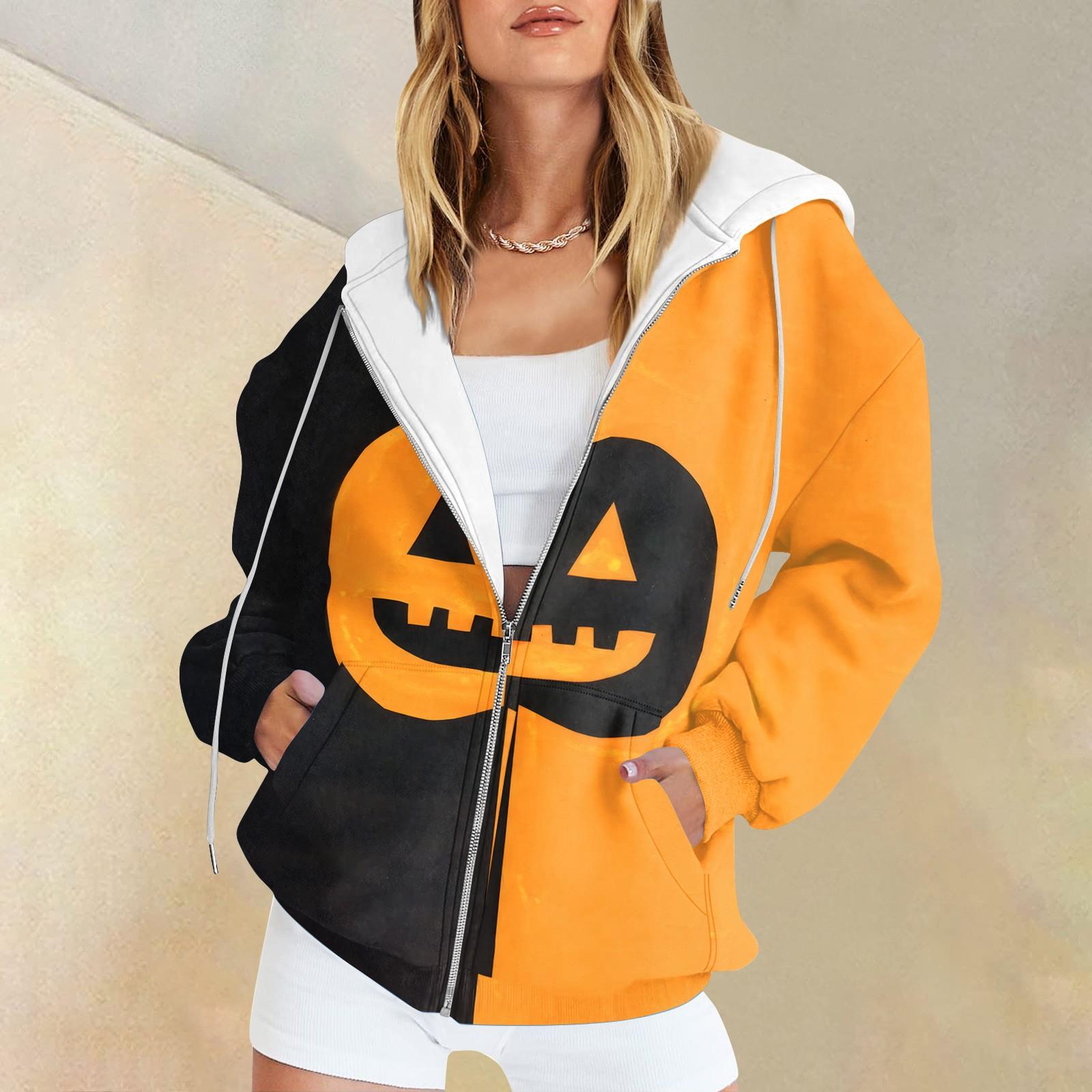 

Жіночі повсякденні модні друковані пуловери з довгими рукавами, толстовки, світшоти на блискавці, пальто M шафрановий