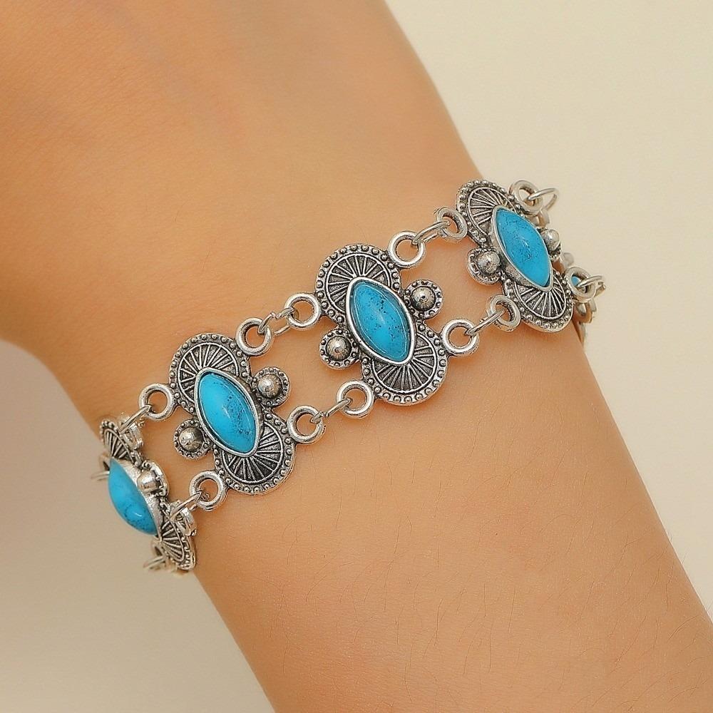Ethnic Style Turquoise Bracelet Western Country Style Bohemian Bangles Wide Bangle  Women