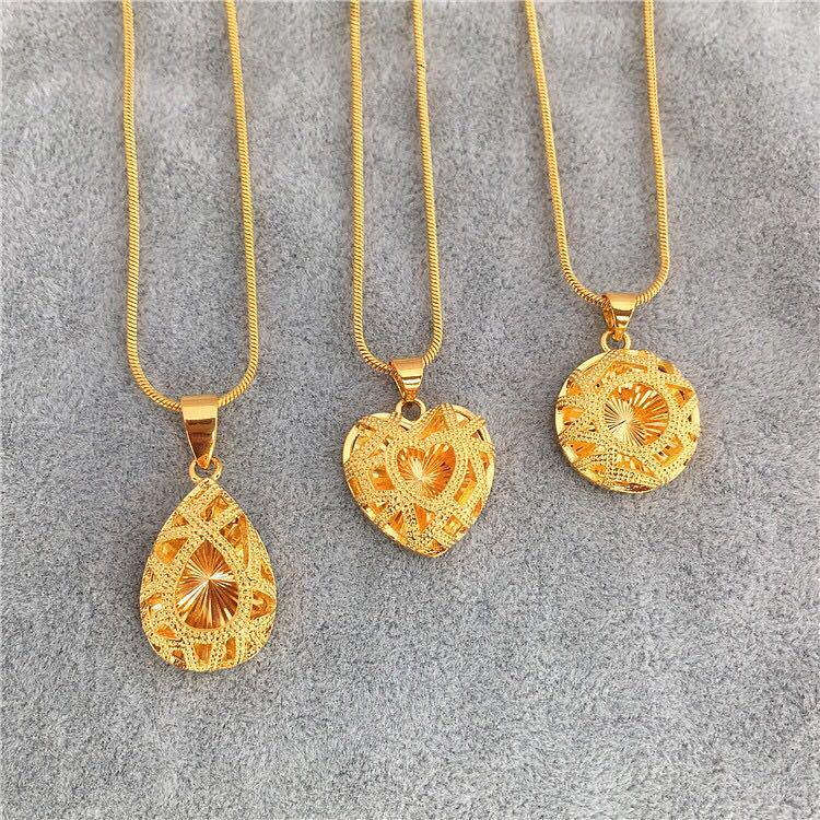 Vietnamese Gold Plated Peach Heart Necklace with Teardrop Pendant