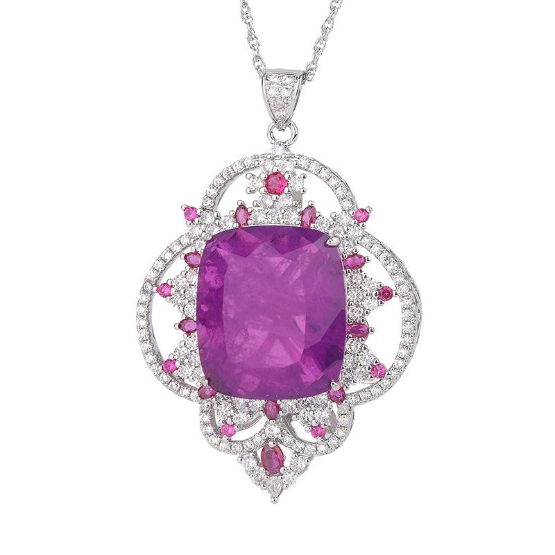 Bijuterii Cupru Fund Placat cu Aur Smarald Imitat Violet Culoare Schimbătoare Set de Lux 20 * 23 Colier cu Pandantiv Bijuterii