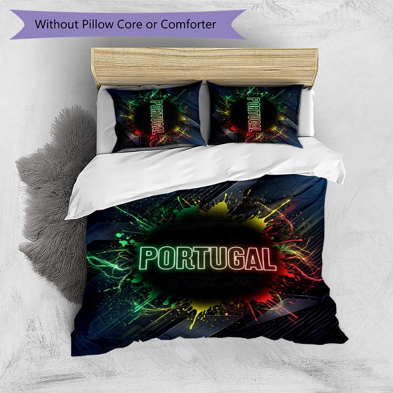 Set Biancheria da Letto Stampata Calcio Portogallo 3 Pezzi Set Copriletto Traspirante Accogliente come Regalo per la Casa Nuova o per le Feste