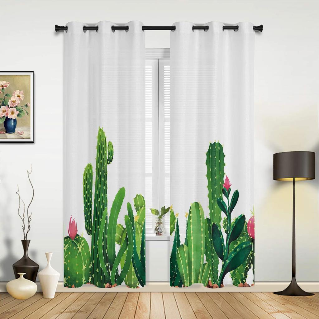 Cactus Tropical Plant Window Curtains Home Decoration Living Room Curtains Window Treatments Drapes Cortinas For Kitchen Bedroom