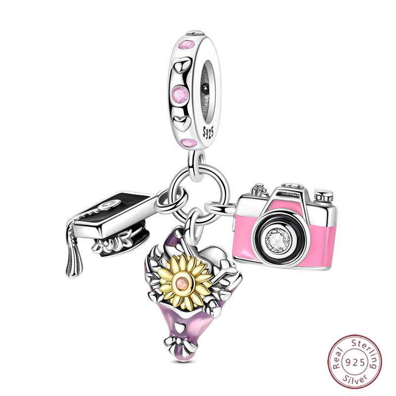 Copper Beaded Pendant Shiny Zirconia Sunflower Flower Original 3Mm Bracelet Women Fine Jewelry