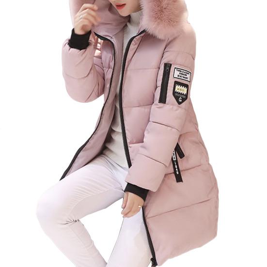 Cappotto invernale da donna in cotone Imbottito imbottito imbottito con cappuccio di media lunghezza antivento caldo tasche con cerniera Zip manica lunga tinta unita Slim Fit Lady