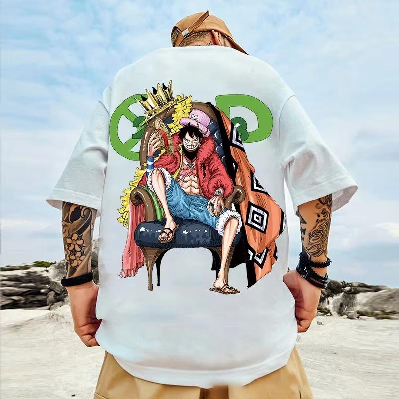 Mens TShirt One Piece Luffy Anime Summer Y2K Clothes Harajuku Women Oversized Short Sleeves Tee Casual Cotton Tops Streetwear