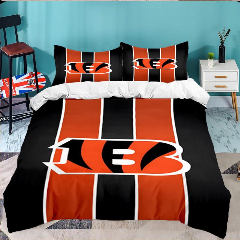 Bengals Team Logo Artwork 3pcs Bedding Set,Including 1pc Duvet Cover And 2pcs Pillowcases Perfect Gift for Christmas,Ideal for Bedroom, Dormitory