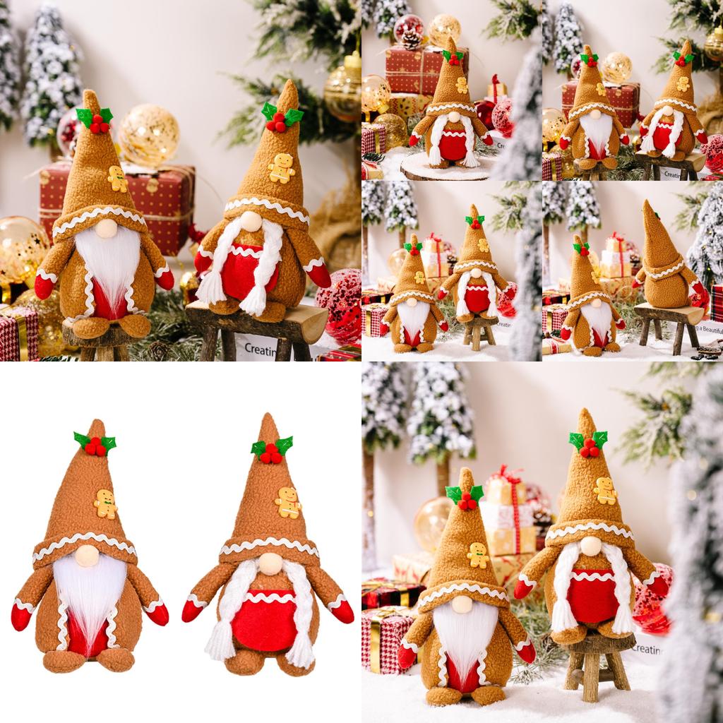 Delightful Khaki Gingerbread Man Needle Hat Rudolf Plush Doll For Christmas Cheer