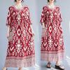Summer New Temperament V-neck Mid-length Dress Retro Printing Loose Dresses