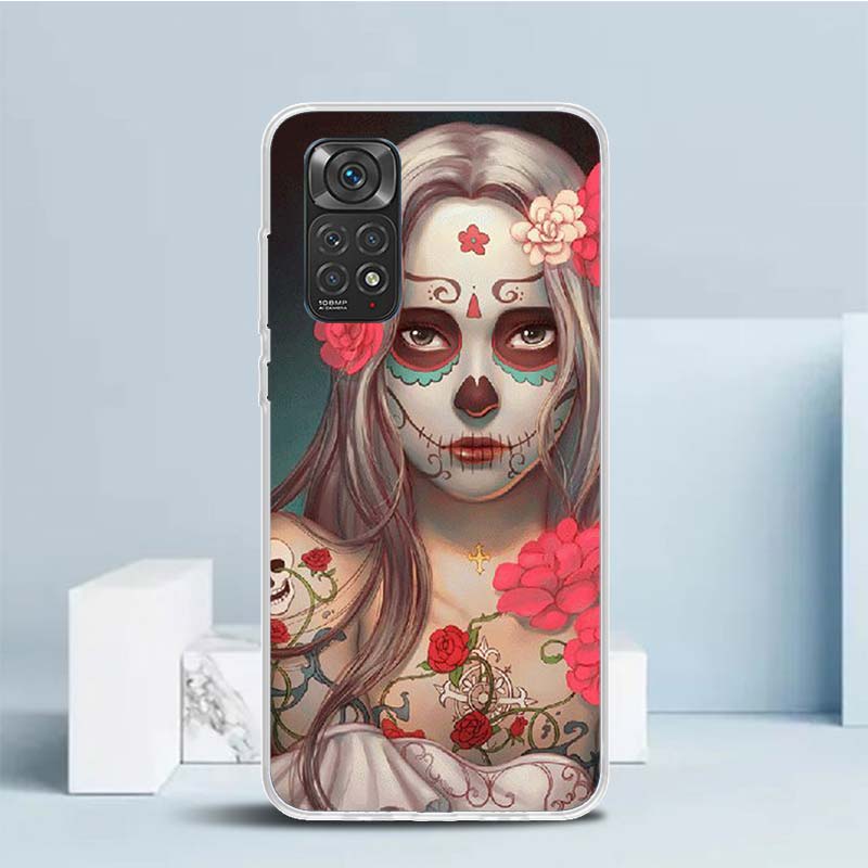 Catrina Beautiful Rose Girl Skull Soft Cover for Xiaomi Redmi Note 15 14 13 12 Pro Plus Phone Case 14S 11S 11T 11E 10S 10 4G Pat