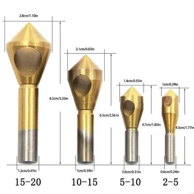 Pack of 4 High Speed Steel Countersink Drill Bits for Smooth Deburring In Metal Internal Chip Removal Chamfering