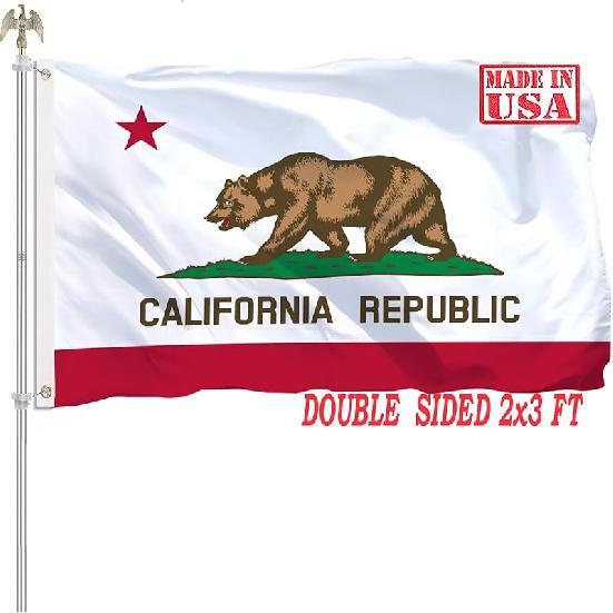Double Sided California Flag 2x3 Outdoor Heavy Duty 210D Nylon California Republic Flag Vivid Color Anti-Fading with 2 Brass Grommets California California Flag 2x3