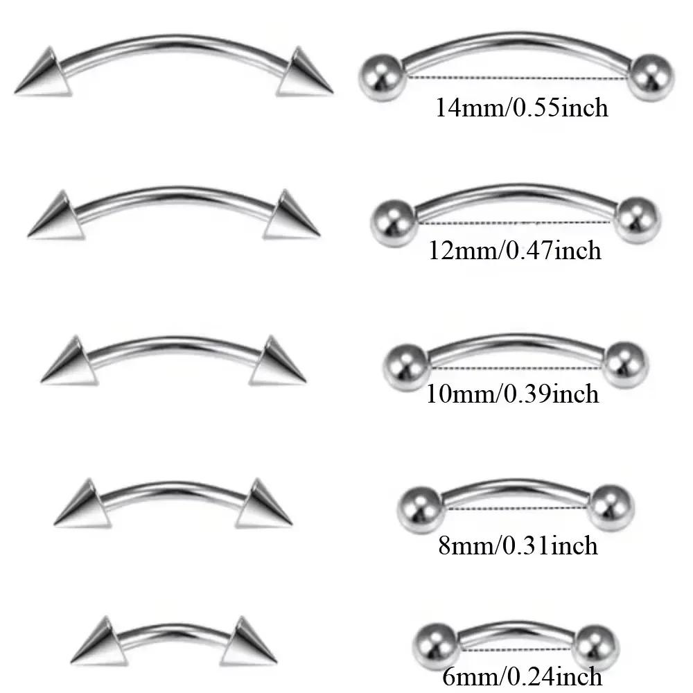 10/20pcs Surgical Steel Eyebrow Ring 3mm Ball Cone 6/8/10/12/14mm Curved Barbell Bar Ear Body Piercing