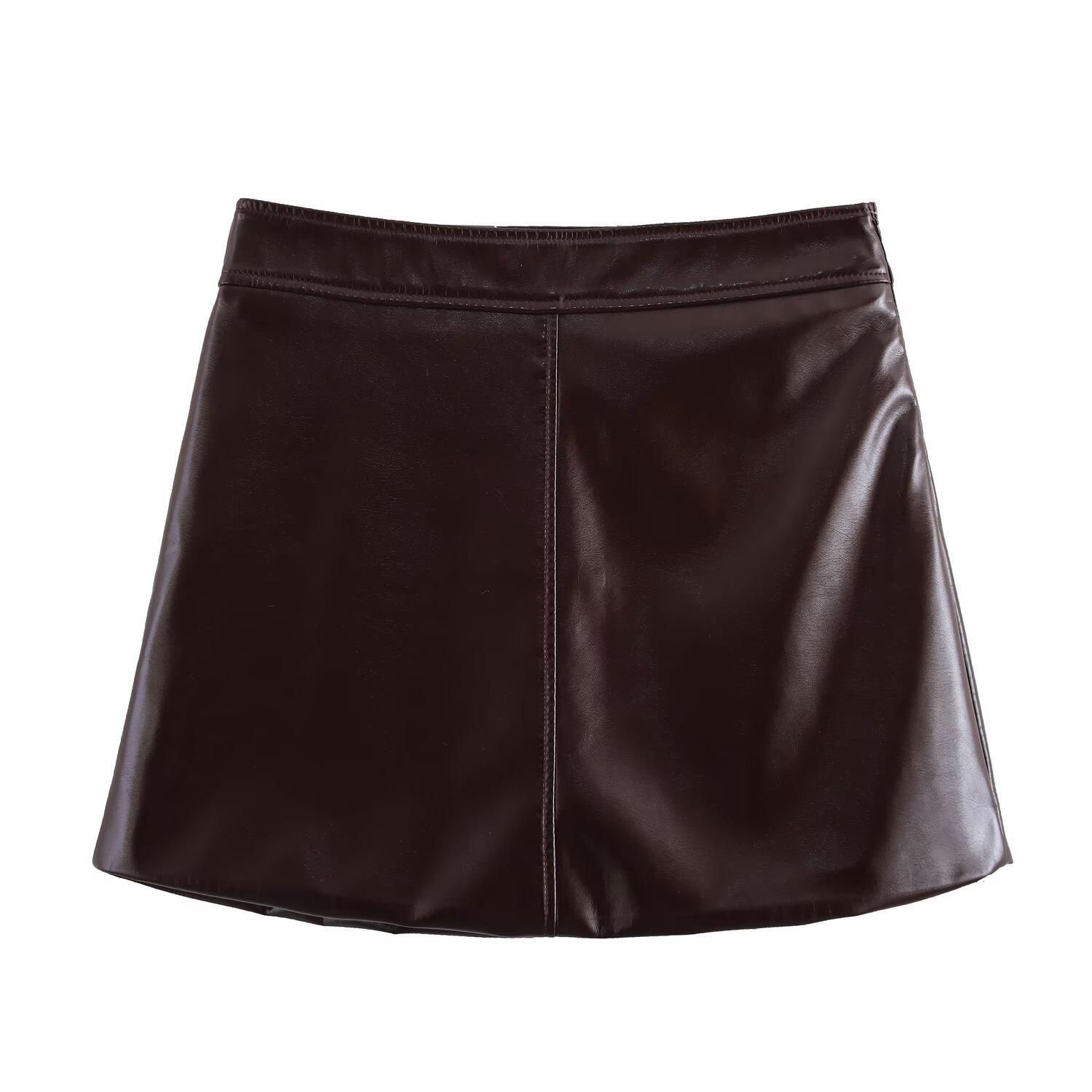 

Весна 2025 Женская Европейский и Американский Стиль Облегающая Кожаная Мини-юбка Large