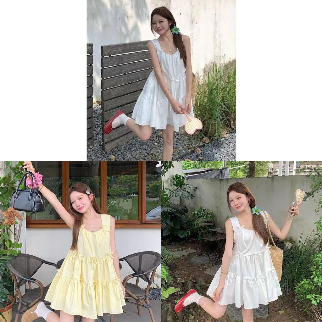 French Style Sleeveless Ruffle Dress With Uneck For Summer Women