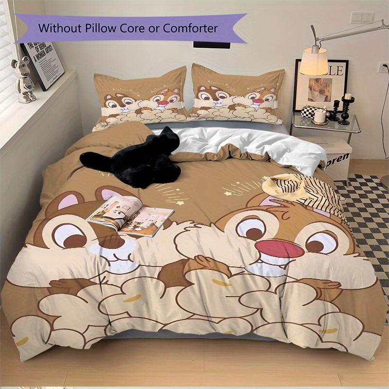 3pcs Chip 'n' Dale Printed Bedding Set, Breathable And Soft, Machine Washable, Christmas Gift, Suitable for Bedroom Decoration, 081