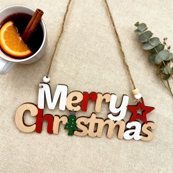 Christmas Ornament Wooden Hanging Santa Snowman Merry Christmas Decor Wood Red Xmas Tree Ornament for Holiday Home Decor
