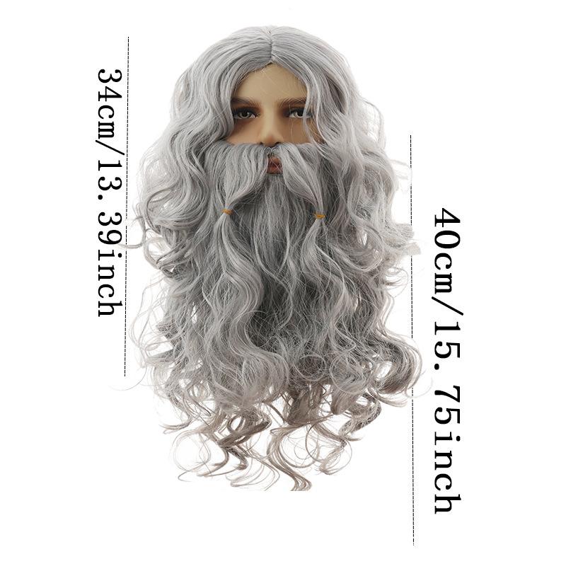 Christmas Performance Wig Jesus Magician Wizard Cosplay Wig Men's Halloween Party Stage Wig 