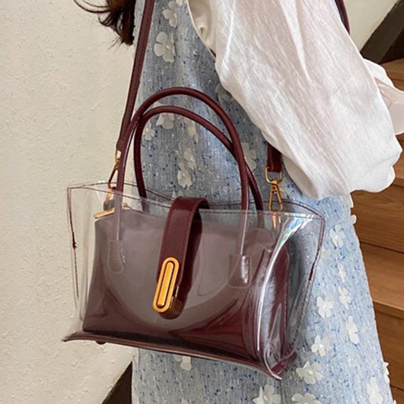 Bag Women's 2025 New Summer Fashion Portable Shoulder Bag Tote Bag Personalized Transparent Jelly Crossbody Mother and Child Bag