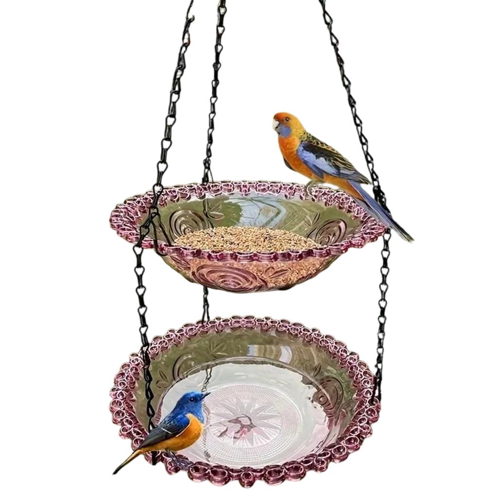 Outdoor Bird Bath Colorful Hanging Bird Bath Feeder Decorative Double Layer Bird Bath for Attract Wild Birds and Hummingbirds