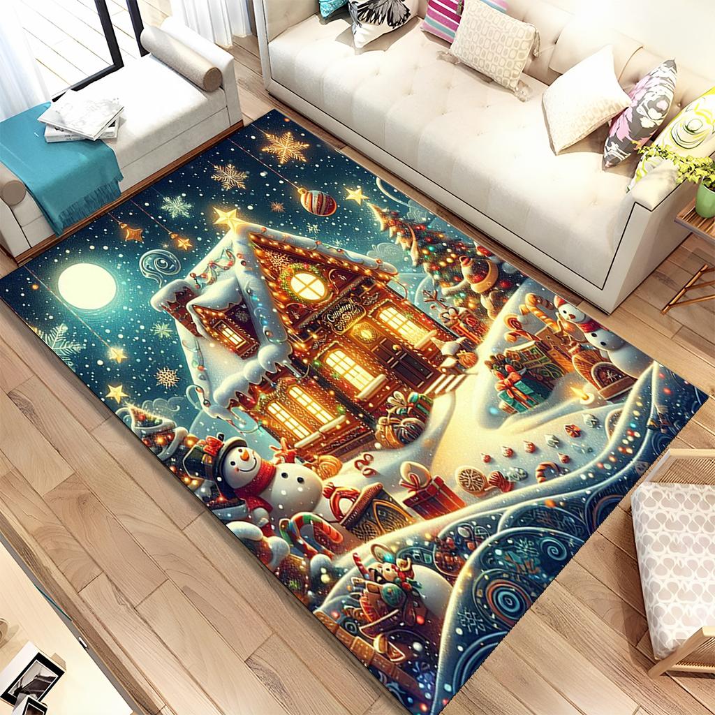 Fofo Pai Natal Árvore de Natal Feliz Desenho Animado Festival Tapete de Presente para Sala de Estar Quarto Casa Decoração de Sofá, Antiderrapante