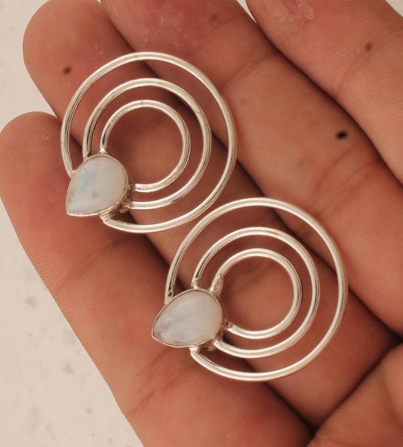 Solid 925 Sterling Silver Moonstone gemstone Stud Earring Handmade Jewelry Gift For Her Boho Jewelry