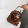 Ethnic Vintage Round Crossbody - Hand Embossed Ladies Shoulder Bag Minimalist Texture Commuter Large Capacity Handbag