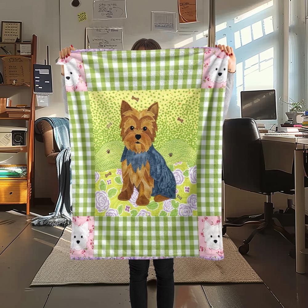 1Pc Cute Dog Patchwork Print Flannel Blanket High Quality Warm Comfortable Cover for All Seasons Perfect for Gifts Home Decor