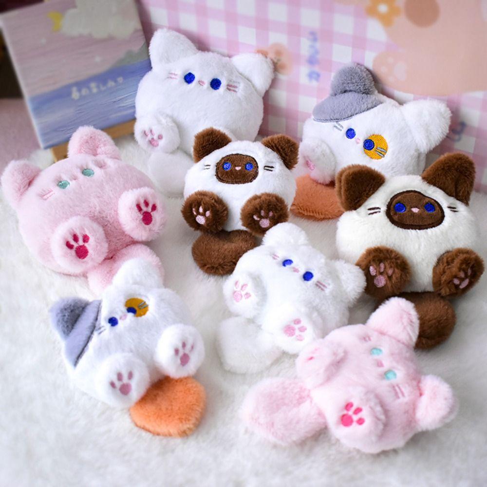 Plush Brooch Coffee Cat Plush Keychain Soft Animal Plush Key Chain Cute Cat Plush Doll  Kid Girls