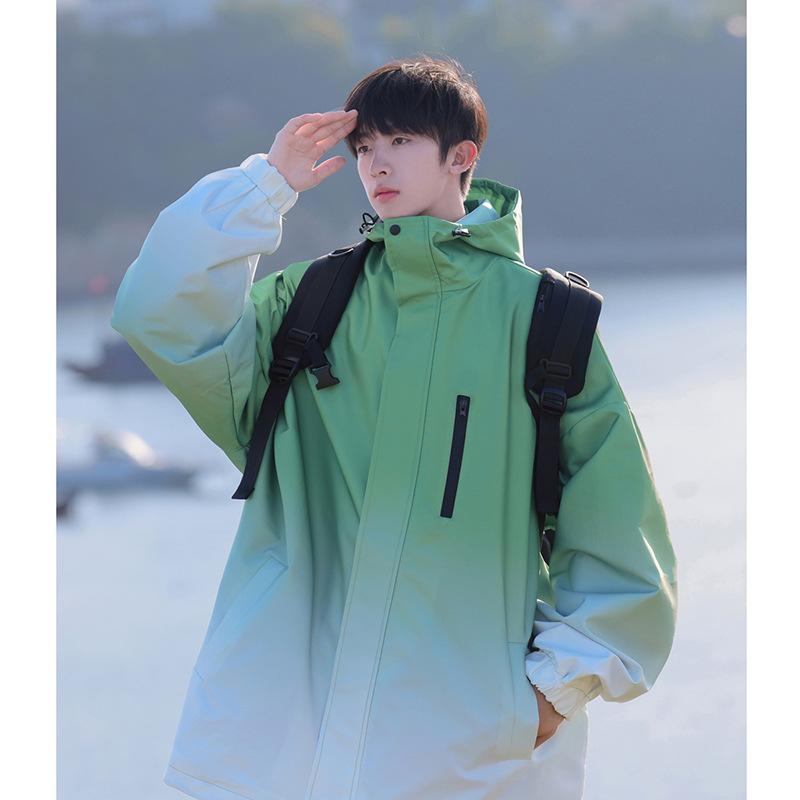 Mountain Gradient Color Hooded Jacket Men's Spring and Autumn New Outdoor Workwear Mountaineering Jacket