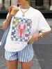 Lunch Time Lobster Print Women T-Shirt Fashion Basic Casual Graphic Top Short Sleeved Shirt Cute Cartoon Pattern Female Y2K Top