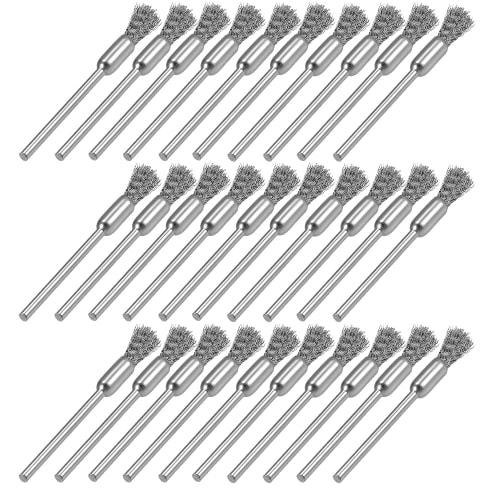 KIMLONTON Stainless Steel Wire Brush Pen Set, 30-Piece Set for Polishing, Rust Removal, Paint Stripping, Grinding, Polishing Wheels, Rotary Tools, Min