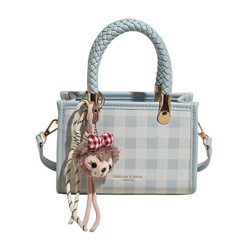 Simple plaid small bag women's new fashion commuter small square bag summer versatile shoulder messenger bag
