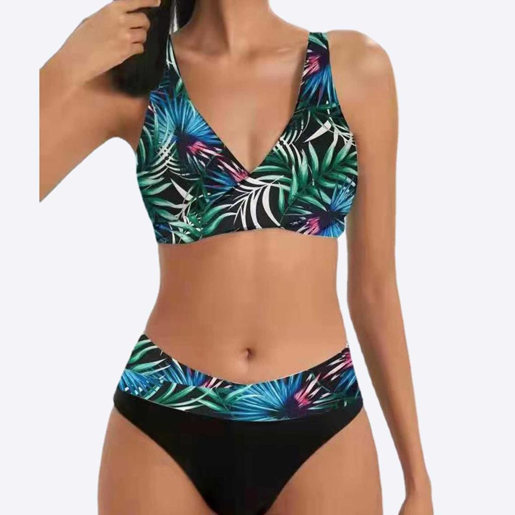 Women's Split Print Bikini Sexy Swimming Costume With Bra Pads And No Steel Bra