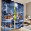 2pcs Snowy Cottage Christmas Curtains Cozy Design Polyester Window Decor for Holiday Living Room Bedroom Rod Pocket Curtains